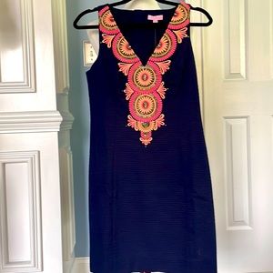 NWT navy w coral and orange embroidery and gold beading.